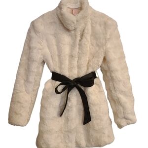 Candie's Coat Faux Rabbit Fur Lined‎ Optional Belt Girl's Medium